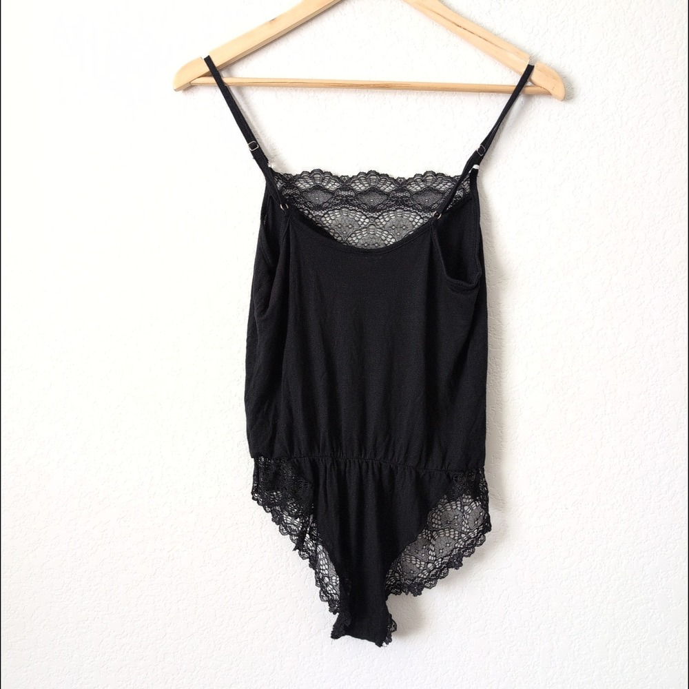 Only Hearts Helena Stuart Black Modal Lace Bodysuit Small Made in USA Lingerie